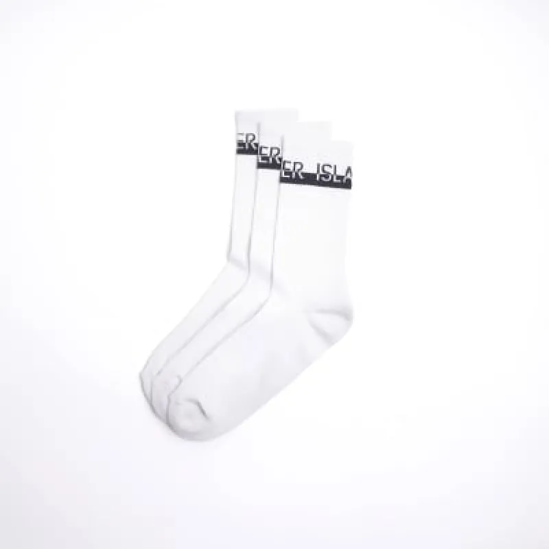 3PK white branded tube socks sold by River Island