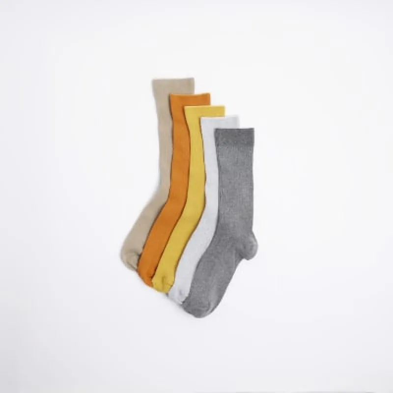 5PK yellow ribbed ankle socks sold by River Island