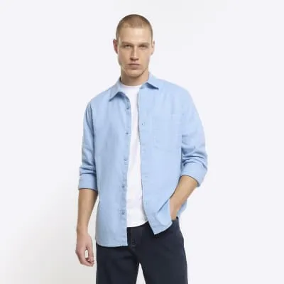 Blue regular fit linen blend shirt sold by River Island