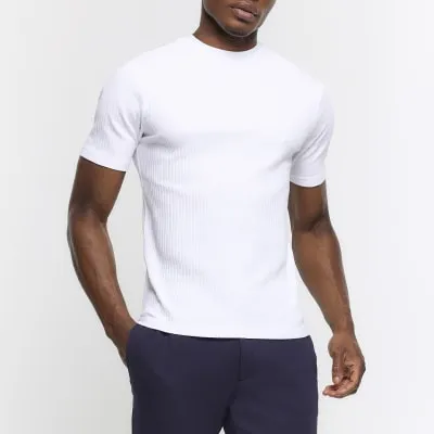 White muscle fit textured rib t-shirt sold by River Island