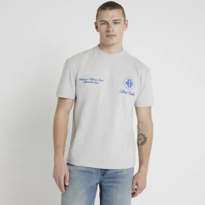 Grey regular fit embroidered graphic t-shirt sold by River Island