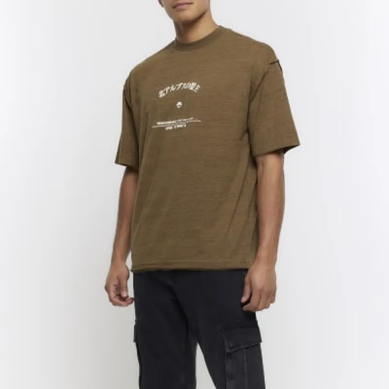 Brown regular fit Japanese graphic t-shirt sold by River Island