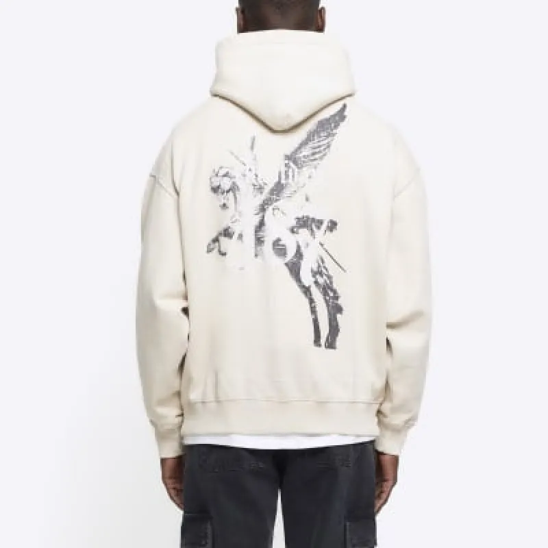 Stone Regular Fit Pegasus Graphic Hoodie sold by River Island