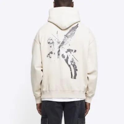 Stone Regular Fit Pegasus Graphic Hoodie sold by River Island