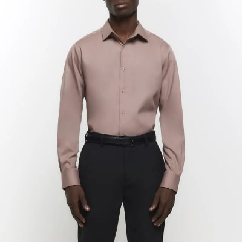 Brown slim fit premium smart shirt sold by River Island