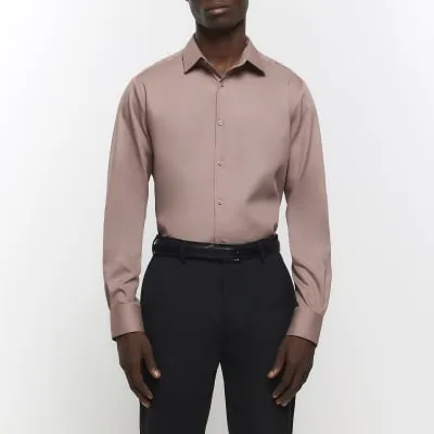 Brown slim fit premium smart shirt sold by River Island