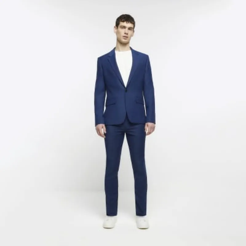 Blue skinny fit suit trousers sold by River Island