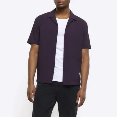 Purple regular fit seersucker revere shirt sold by River Island