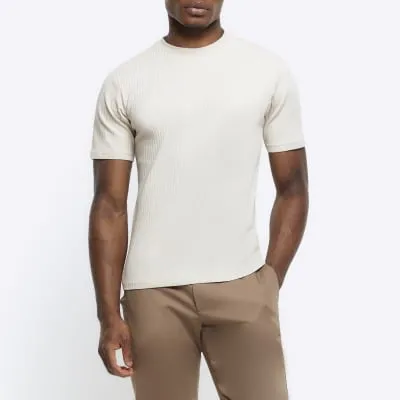 Stone muscle fit textured rib t-shirt sold by River Island