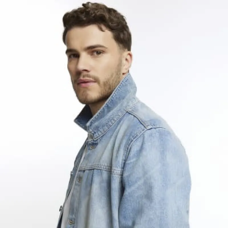 Blue regular fit denim jacket sold by River Island