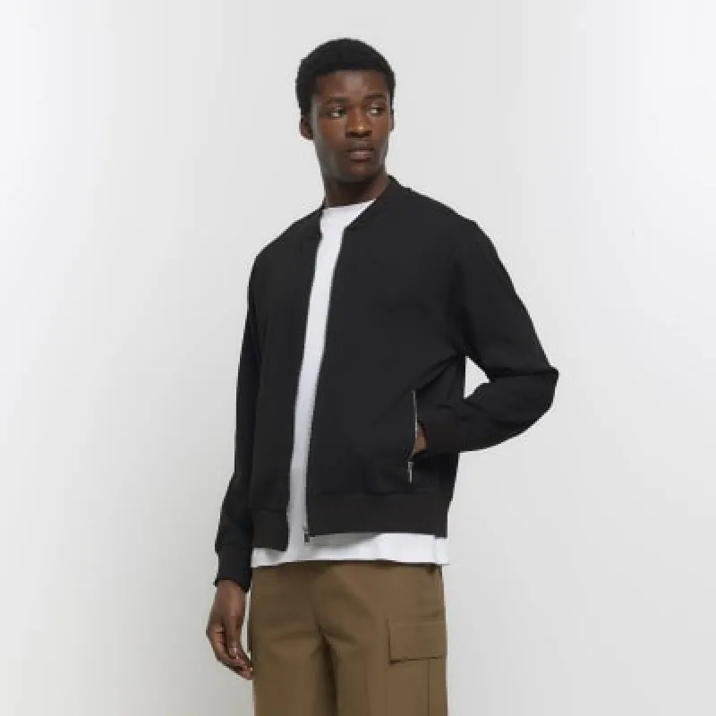 Black slim fit zip up smart bomber jacket sold by River Island