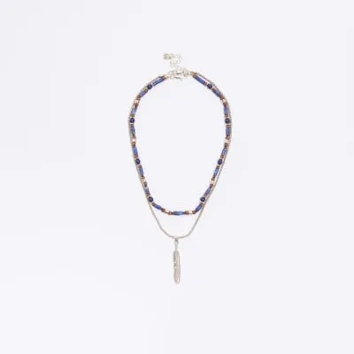 Blue beaded multirow leaf necklace sold by River Island