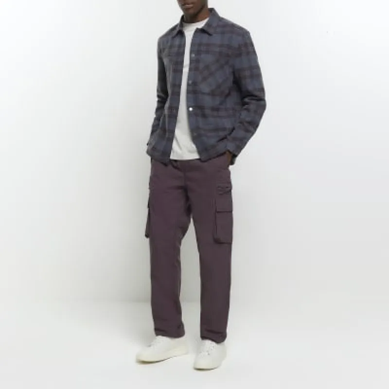 Purple regular fit elasticated cargo trousers sold by River Island
