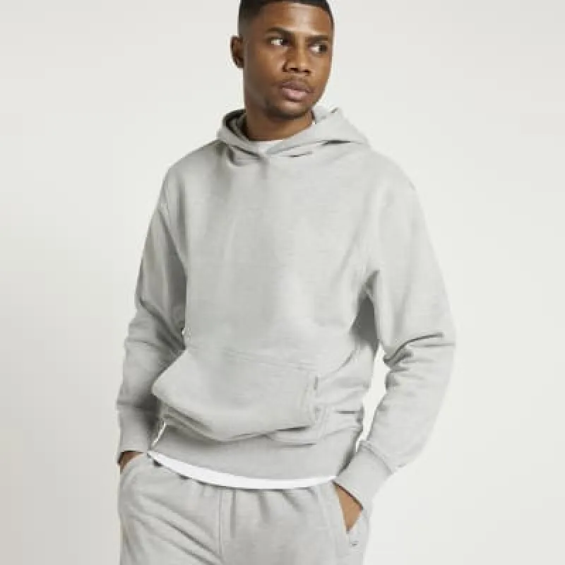 Grey regular fit loopback hoodie sold by River Island
