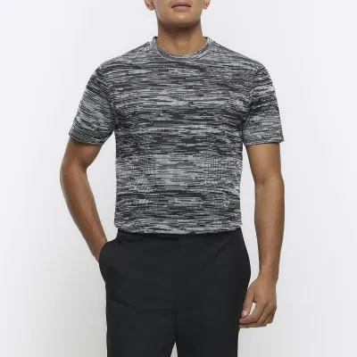 Grey regular fit texture print smart t-shirt sold by River Island