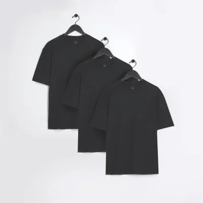 3PK black regular fit t-shirt sold by River Island