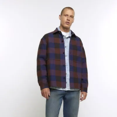 Blue regular fit check overshirt sold by River Island