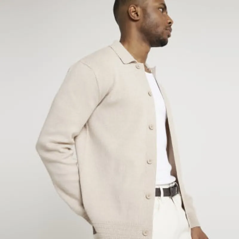 Stone Slim Fit Boucle Knit Cardigan sold by River Island