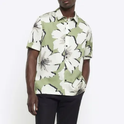 Green regular fit floral short sleeve shirt sold by River Island