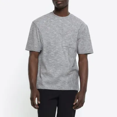 Grey regular fit rib pocket t-shirt sold by River Island