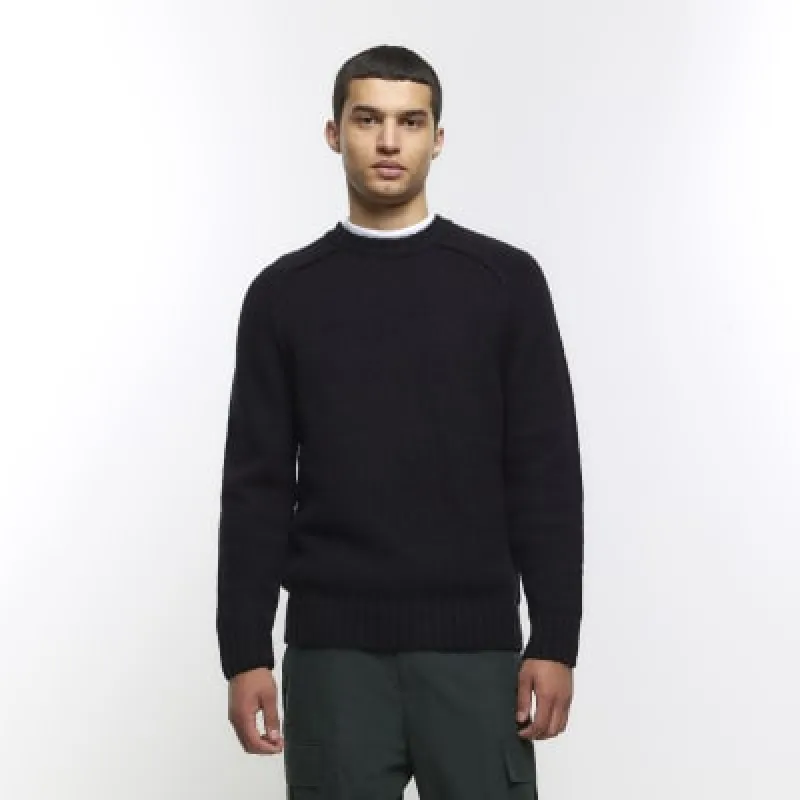 Black regular fit wool blend jumper sold by River Island