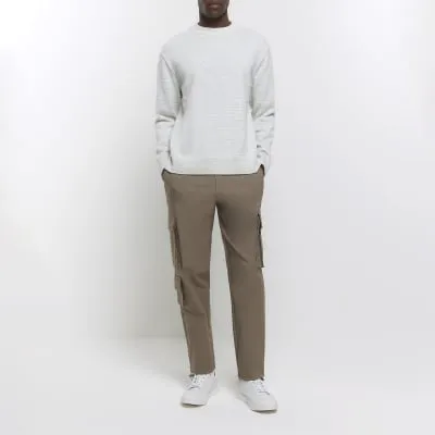 Stone slim fit smart techy cargo trousers sold by River Island