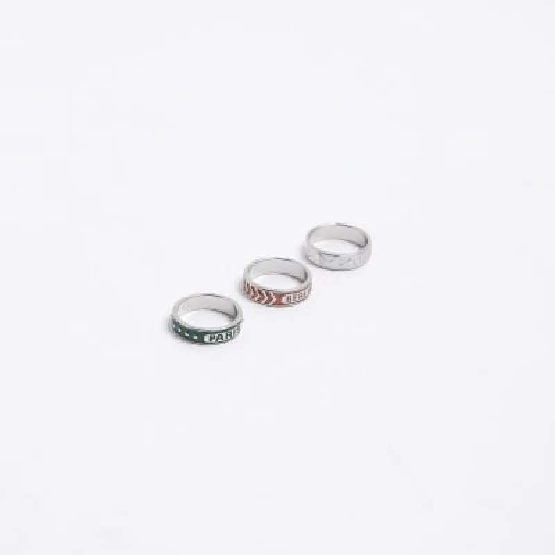 Silver colour cities multipack of 3 rings sold by River Island