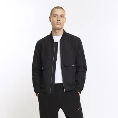 Black regular fit pocket bomber jacket sold by River Island