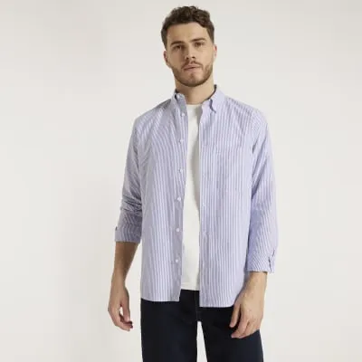 Blue regular fit striped oxford shirt sold by River Island