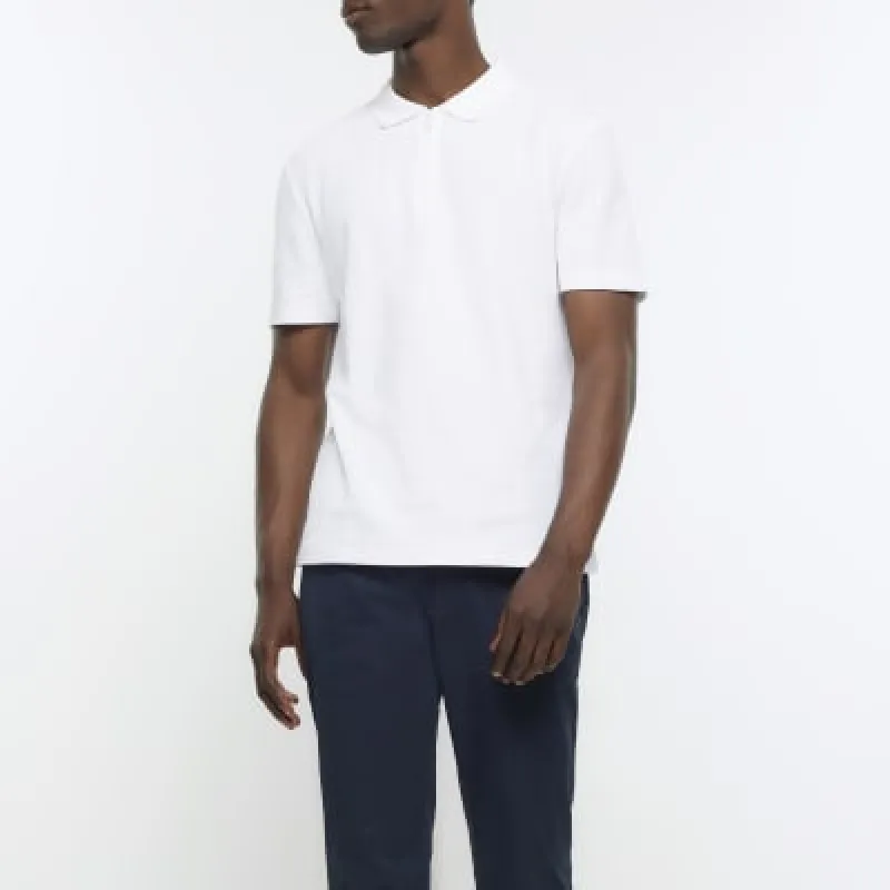 White slim fit honeycomb polo shirt sold by River Island