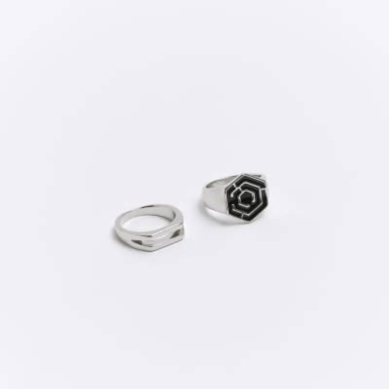 Silver colour hexagon ring multipack sold by River Island