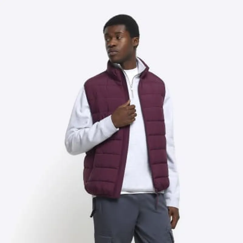 Red regular fit padded gilet sold by River Island