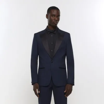 Navy slim fit tuxedo suit jacket sold by River Island