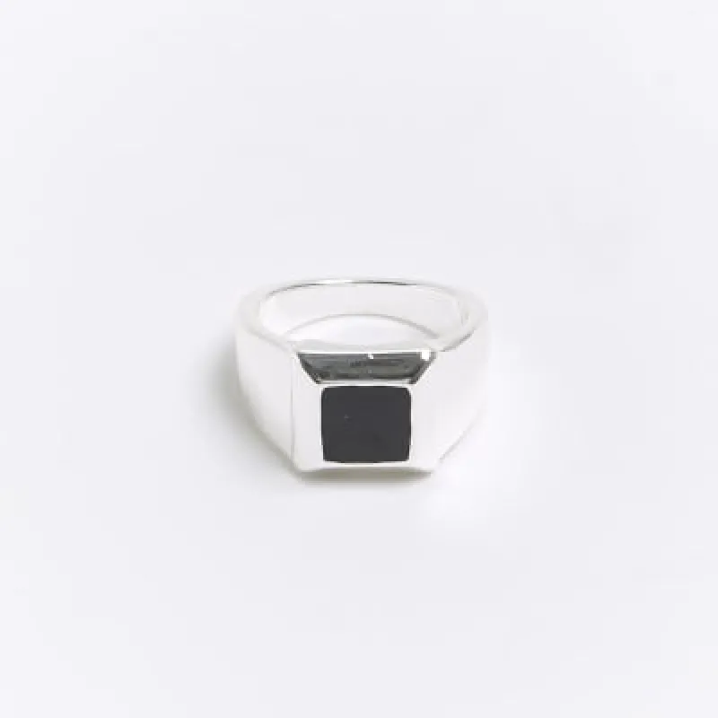 Silver plated square signet ring sold by River Island