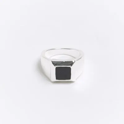 Silver plated square signet ring sold by River Island