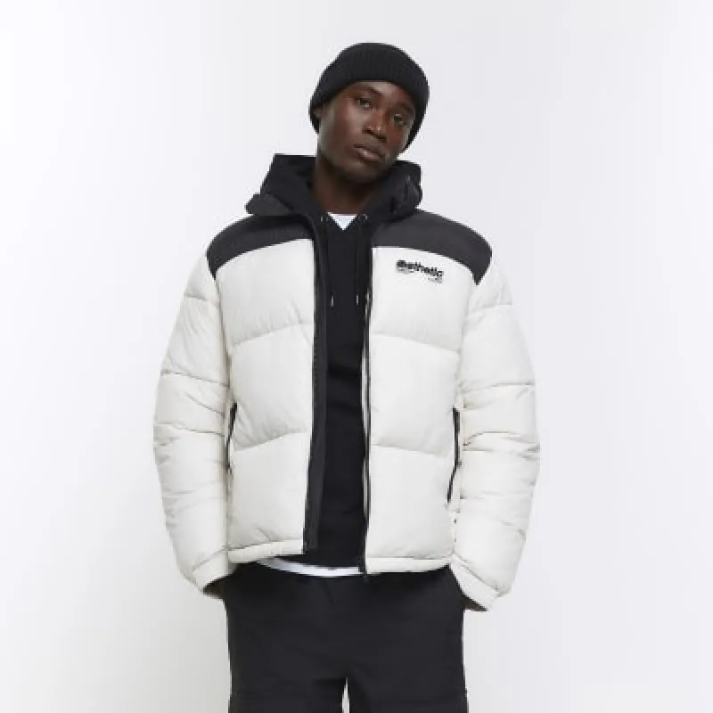 Light Grey regular fit puffer jacket sold by River Island