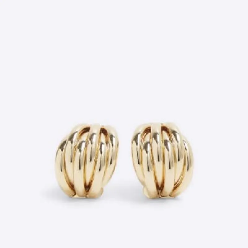 Gold Ridge Detail Stud Earrings sold by River Island