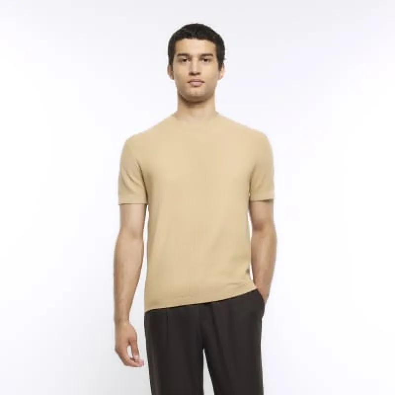 Stone slim fit knitted t-shirt sold by River Island