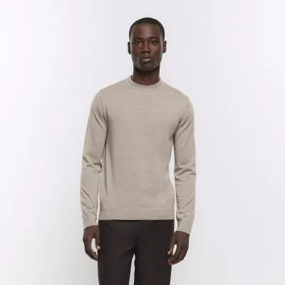 Beige slim fit RI studio merino jumper sold by River Island