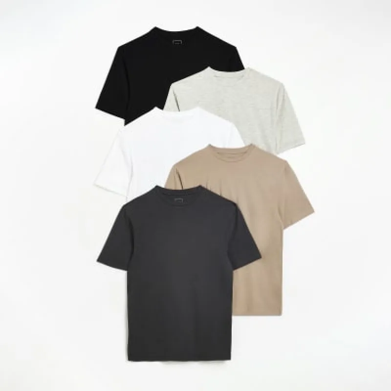 5PK black muscle fit t-shirts sold by River Island