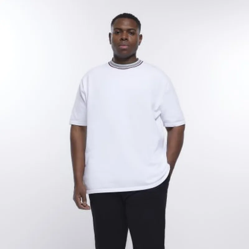 Big and tall white knitted taped t-shirt made by River Island