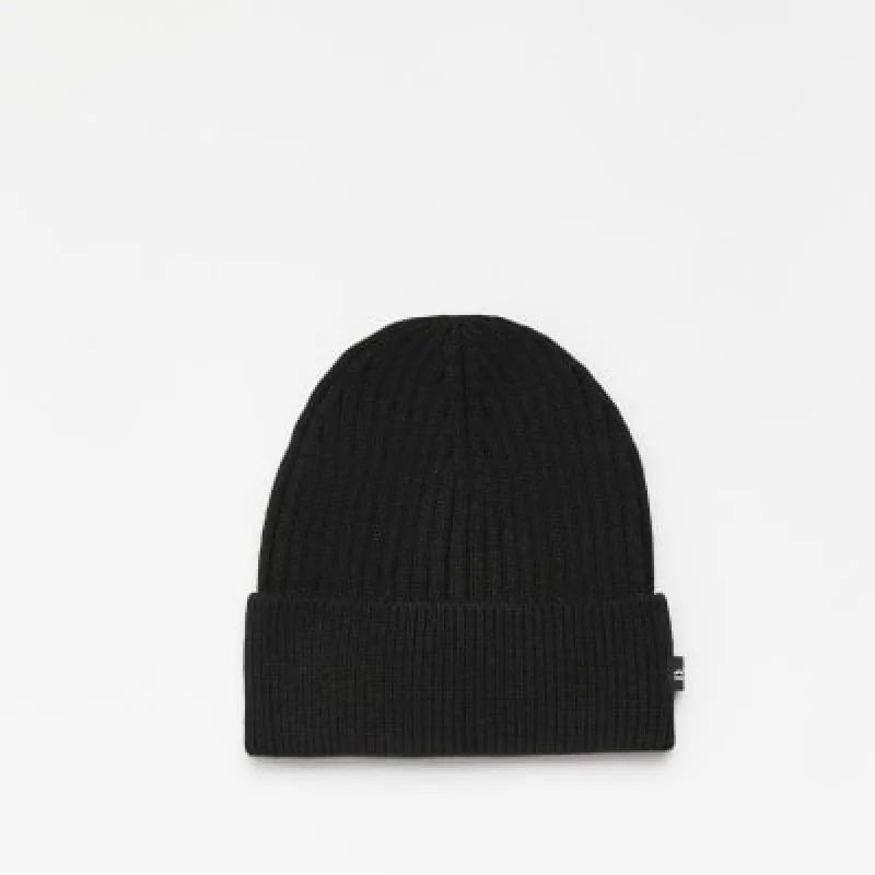 Black ribbed fisherman Beanie hat sold by River Island