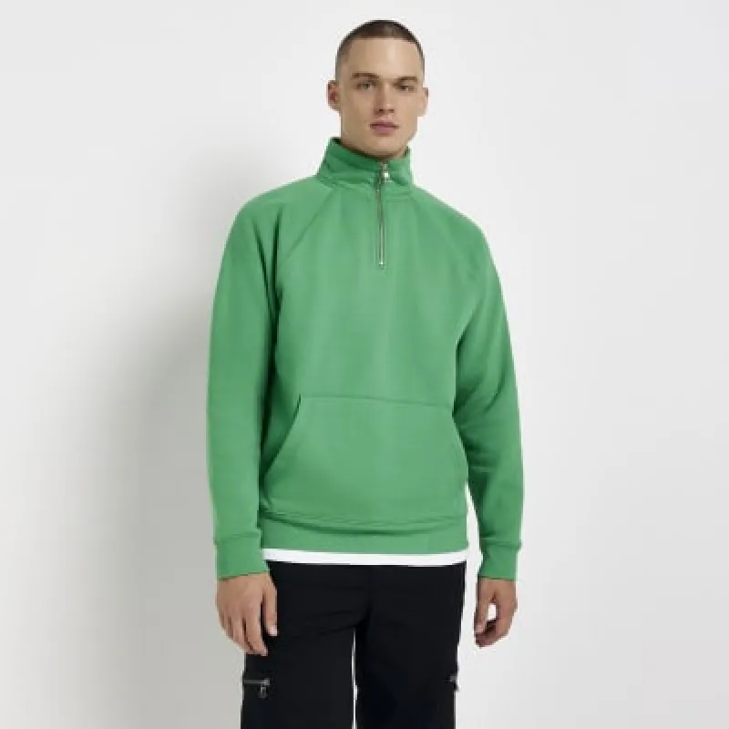 Green Funnel neck Half zip sweatshirt sold by River Island