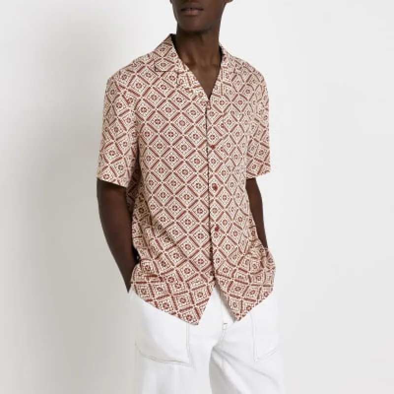 Orange Regular fit print Revere Shirt sold by River Island