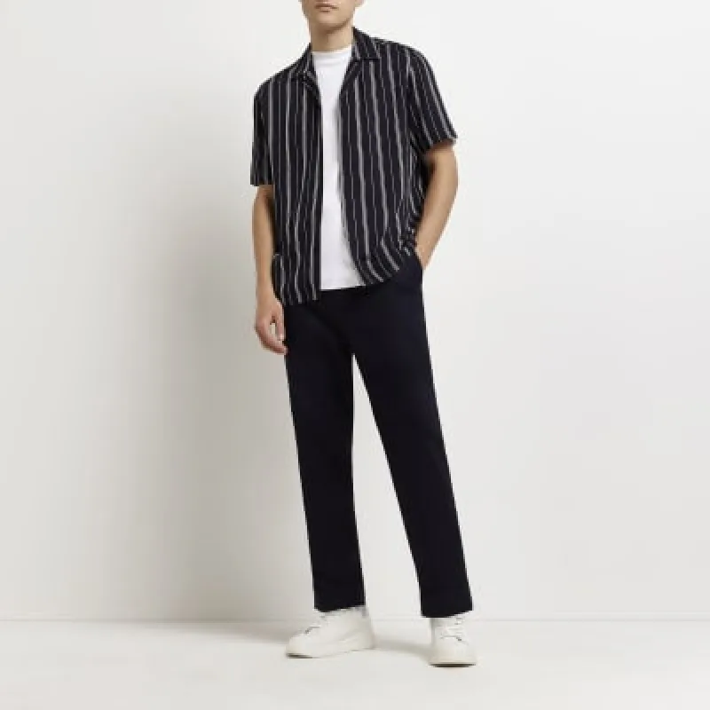 Navy Regular fit Stripe Revere Shirt sold by River Island