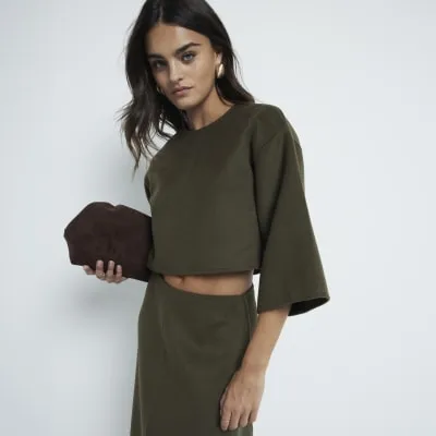 Khaki Wool blend crop top sold by River Island