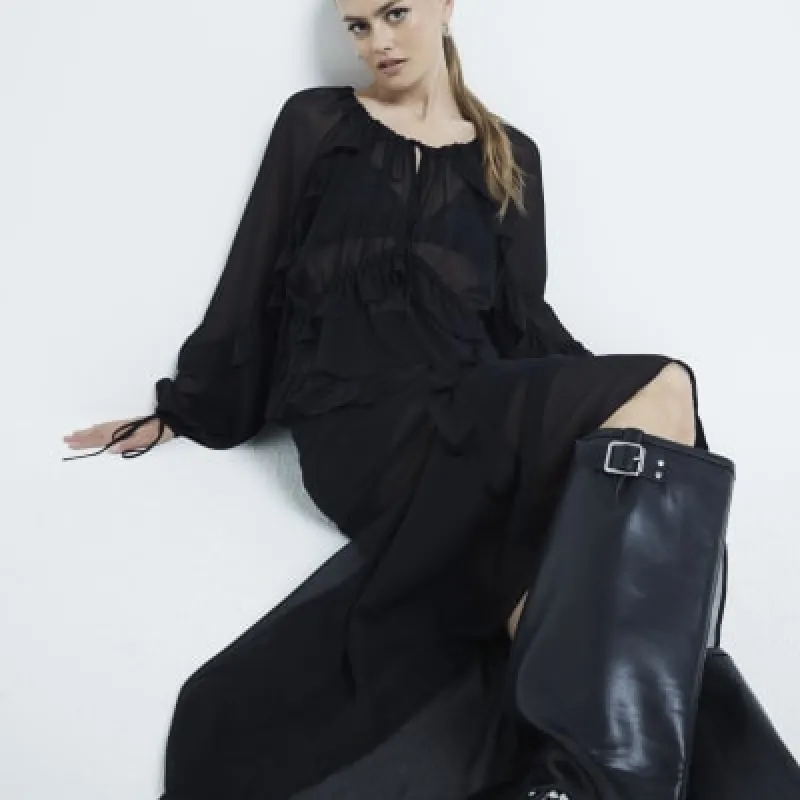 Black Chiffon Ruffle Maxi Skirt sold by River Island