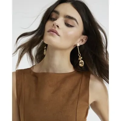 Gold Shiny Drop Earrings sold by River Island