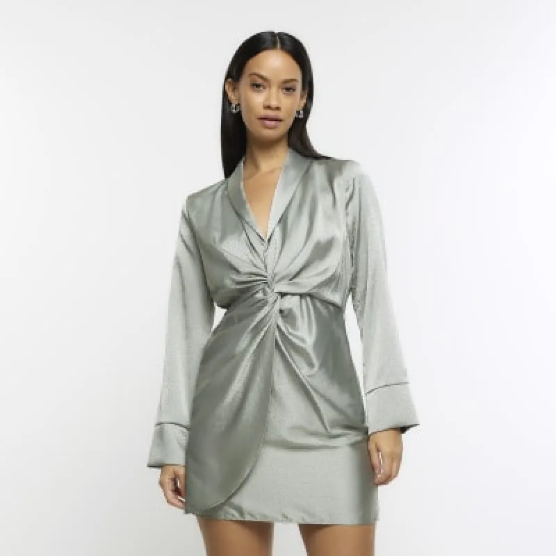 Khaki front knot bodycon mini dress sold by River Island