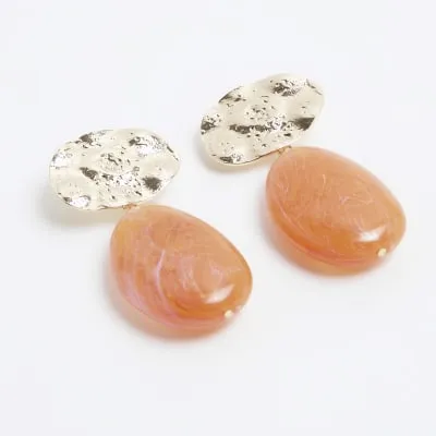 Orange Beaten Resin Drop Earrings sold by River Island